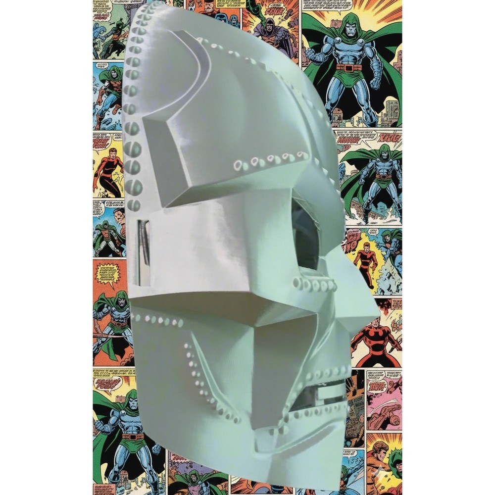 Dr. Doom Inspired Silver Mask - PETG Plastic Replica with Strap Slots