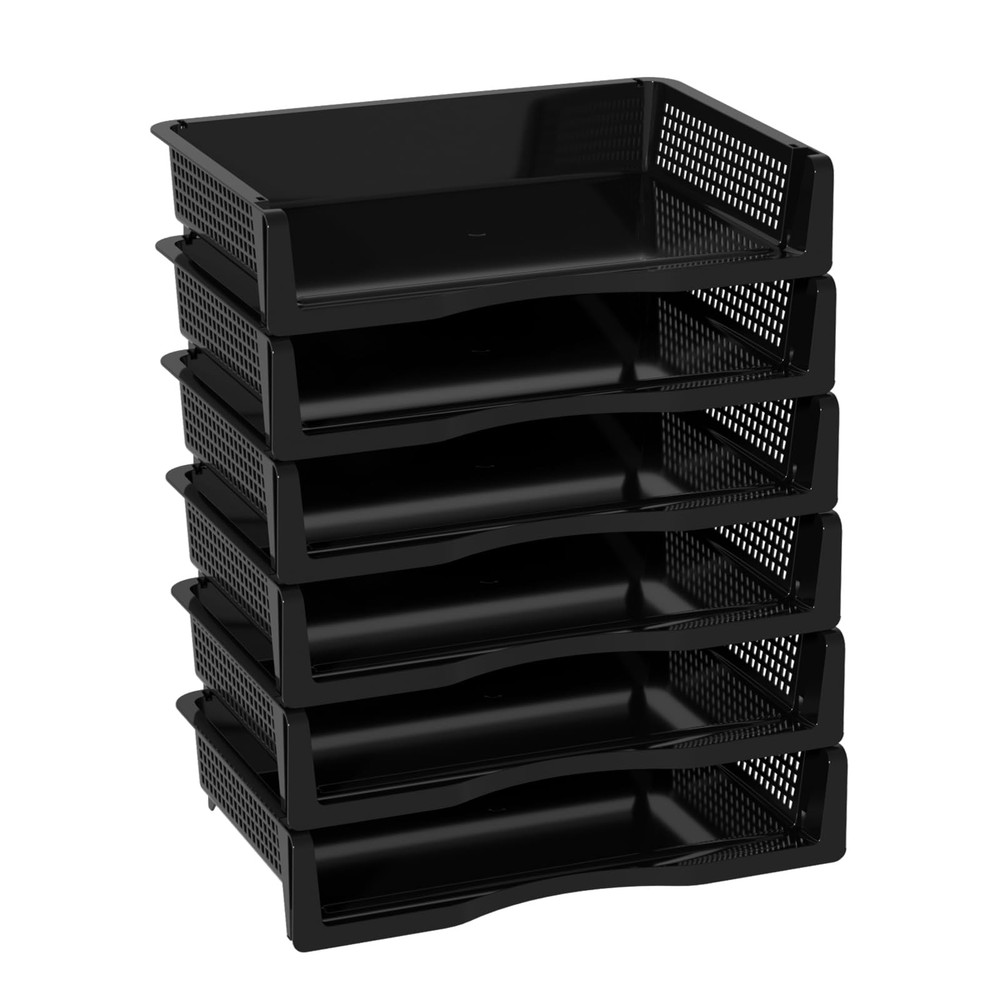 6 Pack Office Stackable Letter Tray, Plastic Stackable Paper Storage Basket T...