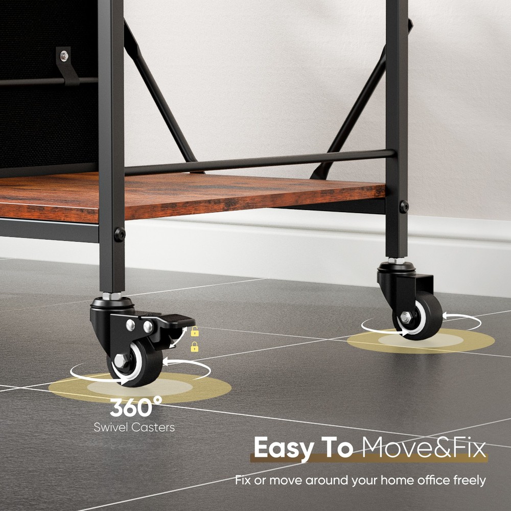 Mobile File Cabinet w/ 3 Drawers & Open Shelf Rolling Printer Stand Rustic Brown