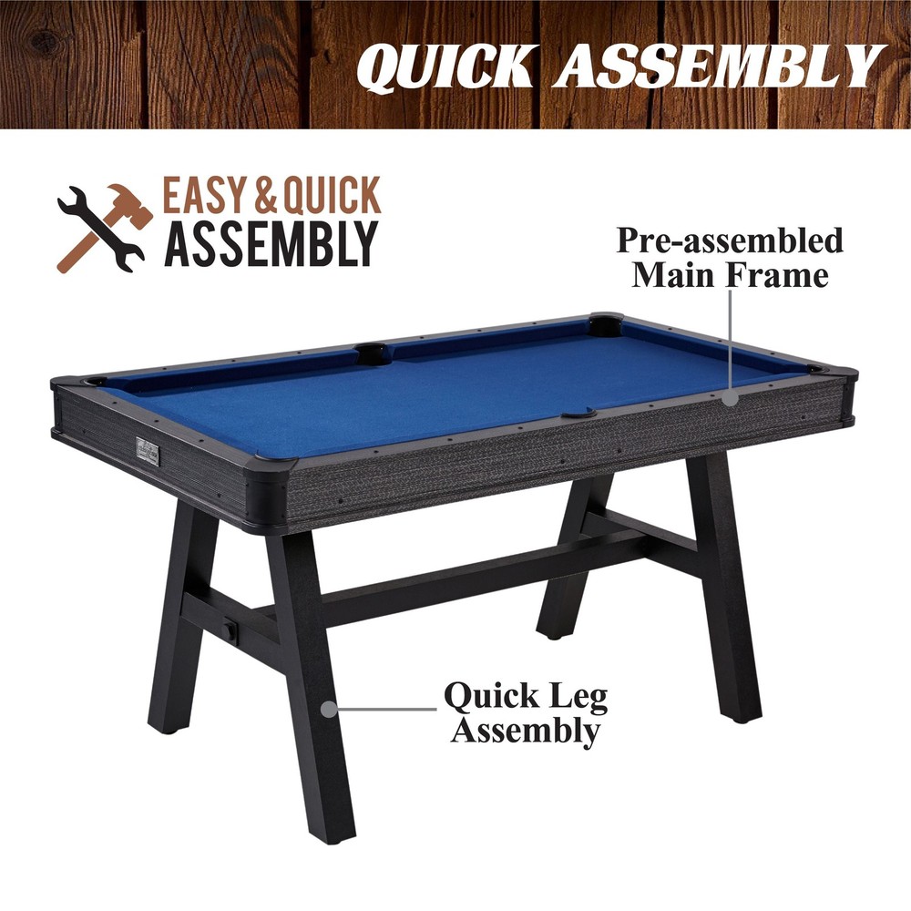 Harrison Collection 5 Ft Billiard Pool Table, Black and Blue, by