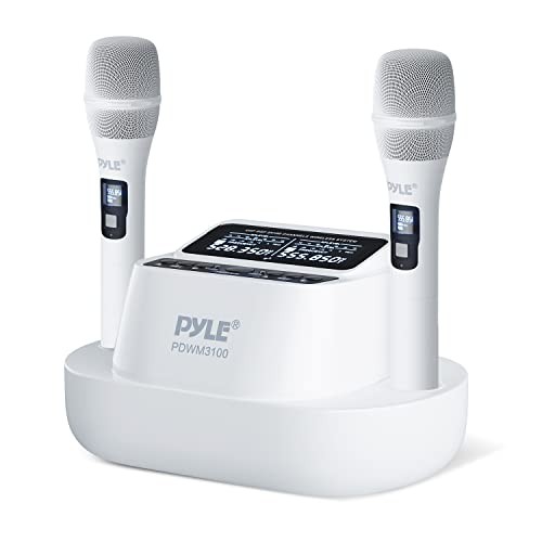 Pyle 2-Channel UHF Wireless Receiver w/ 2x Wireless Handheld Microphone (White)