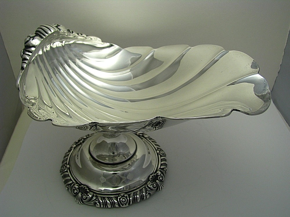WATSON STERLING SILVER SHELL DISH SEAFOOD BOWL PEDESTAL SHELL by Watson ca1890s