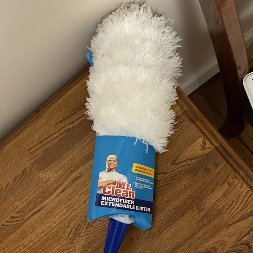 Mr. Clean Microfiber Extendable Duster White Blue Plastic Handle