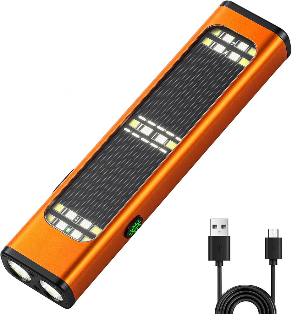 Solar/Rechargeable Flat Flashlights, 900 Lumens EDC Tactical Flashlight, Multi F