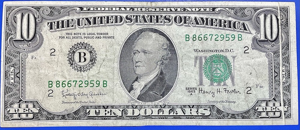 ERROR ✦ 1963B $10 Federal Reserve Note ✦ Gutter Fold Over Error Note, Very Rare!