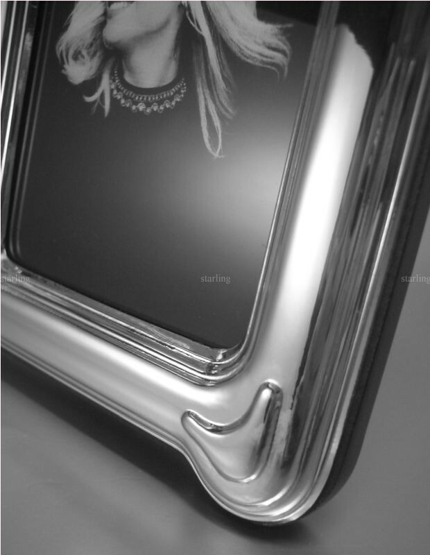 Elegant Art Deco Photo Frame Solid 925 Sterling Silver Mahogany Back(V2)