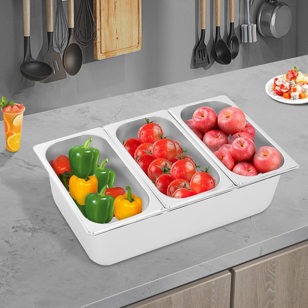 Three-compartment Fruit Pan, Fruit Pan with Acrylic Lids Water-filtering Gaskets