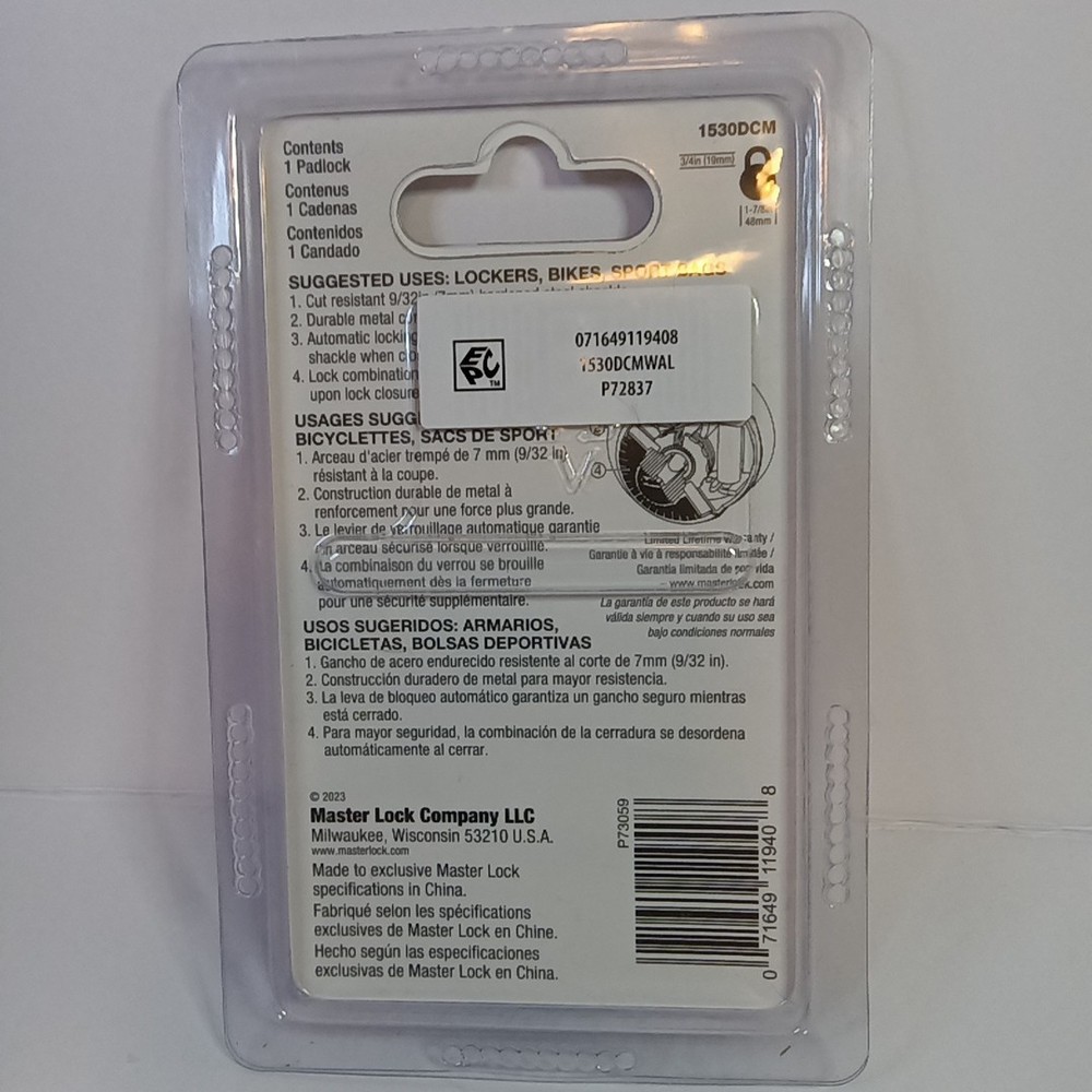 New In Package Master Lock Level 3 Security Combination Padlock Blue