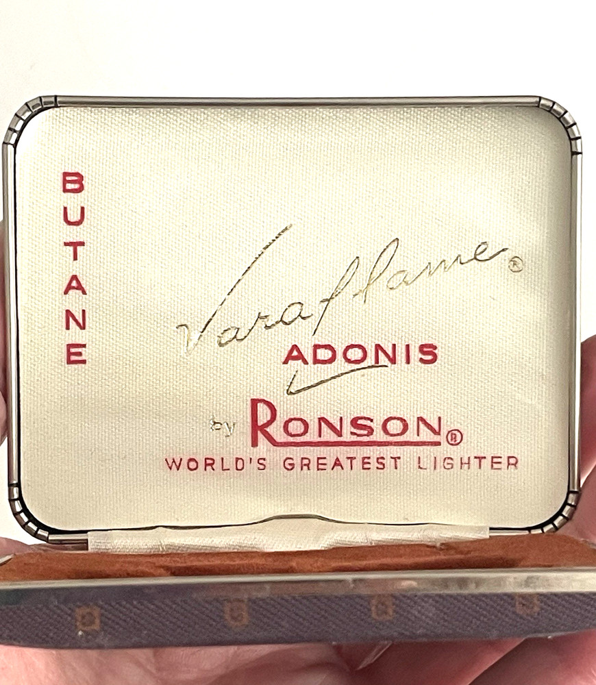 VARAFLAME ADONIS by RONSON Cigarette Lighter CHROME Model '60s BROWN CASE