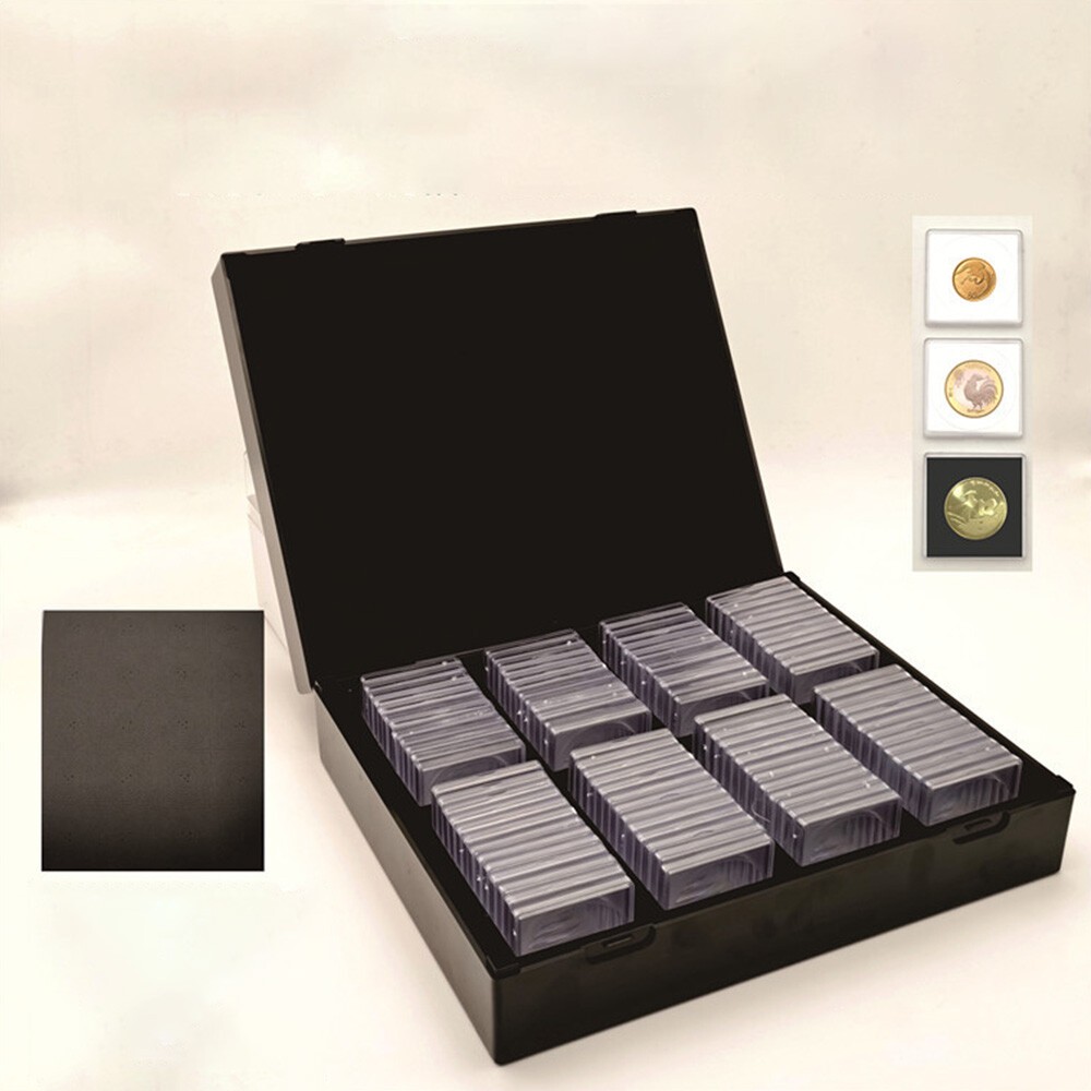 100Pcs Square Plastic Coin Capsule Holder Collection Display Container Case