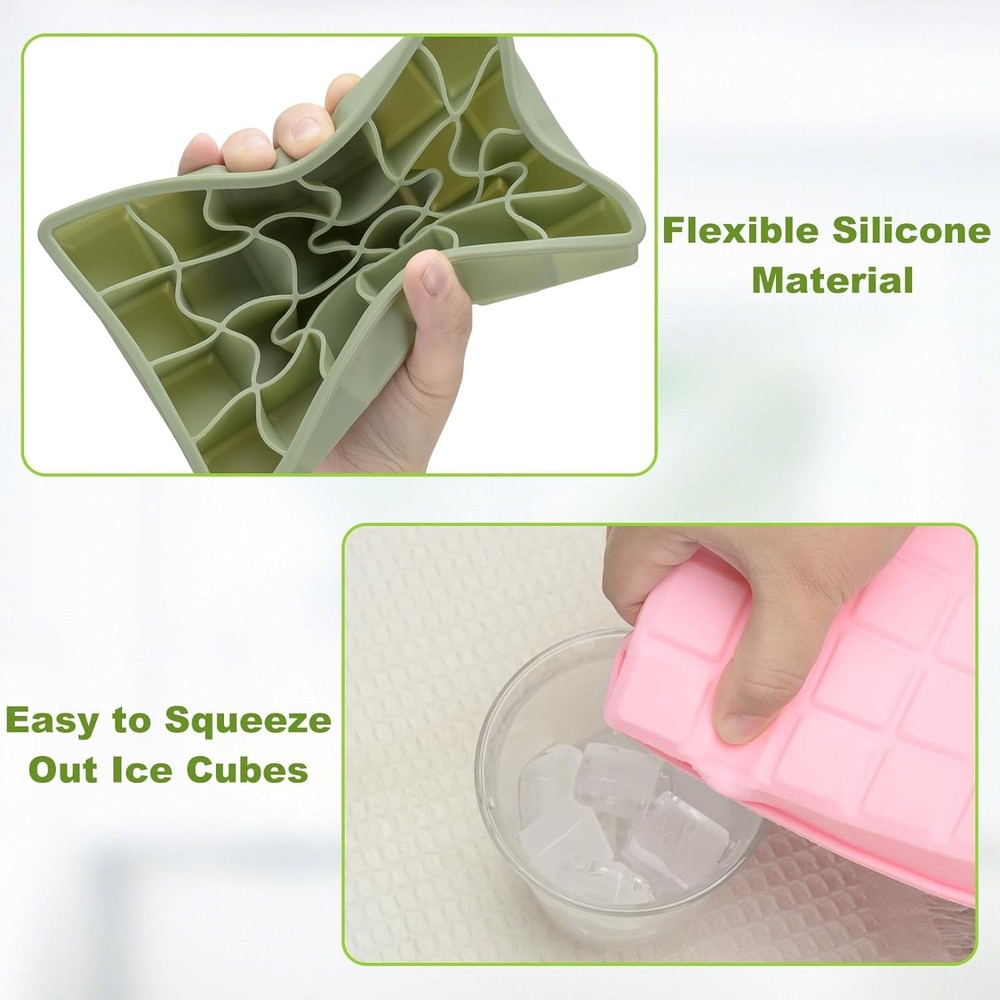 Silicone Ice Cube Tray, Easy Release Flexible Ice Cube Tray with Removable Lid,