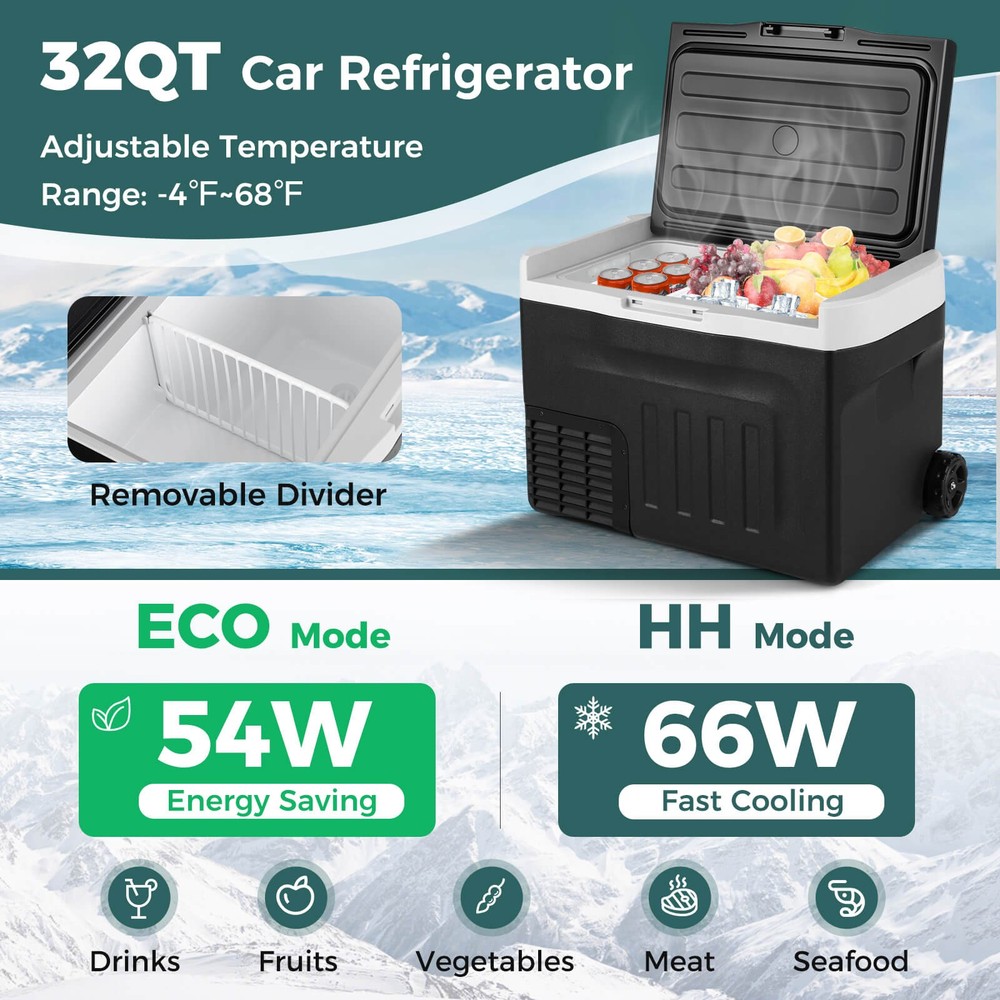12 Volt Car Refrigerator w/ -4℉~68℉ Adjustable Range Divider for Camping