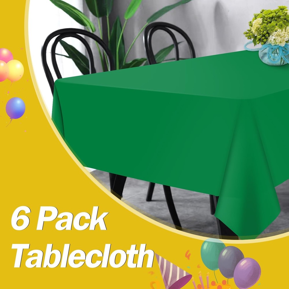 Green 6 Pack Plastic Table Cloth 54" x 108", Disposable Tablecloths Rectangle...