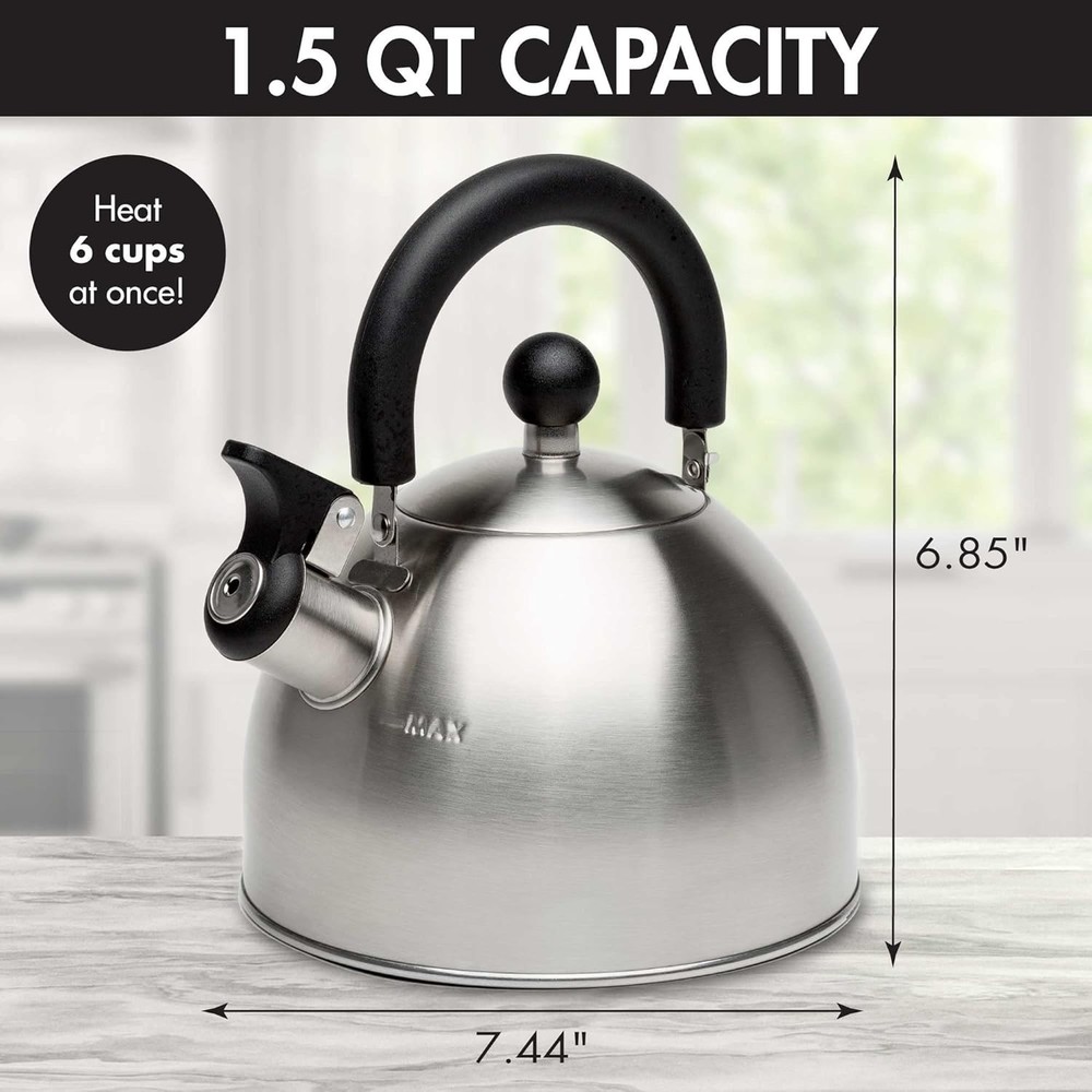 1.5-Quart Whistling Tea Kettle with Cool Touch Handle - Stewart
