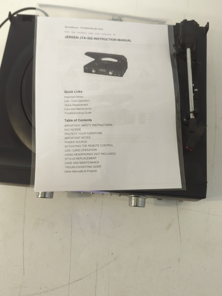 Jensen Record Player JTA-460 Digital Encoding System + AM/FM USB With Manual