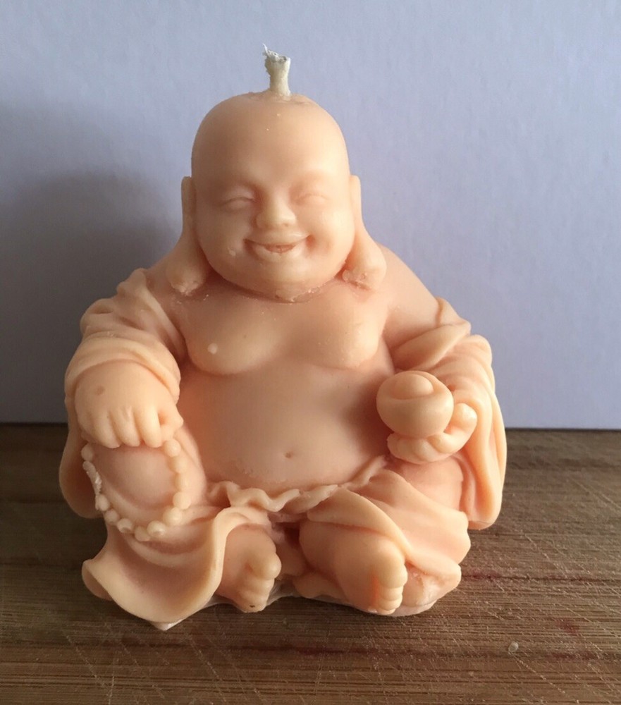 Buddha Happy Candle - Peach - Handmade