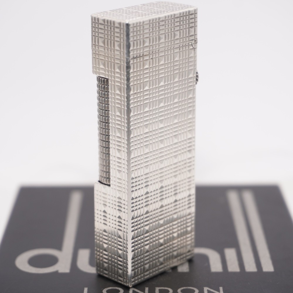 Dunhill Lighter Silver Tartan Pattern-Ultrasonically Cleaned_Working