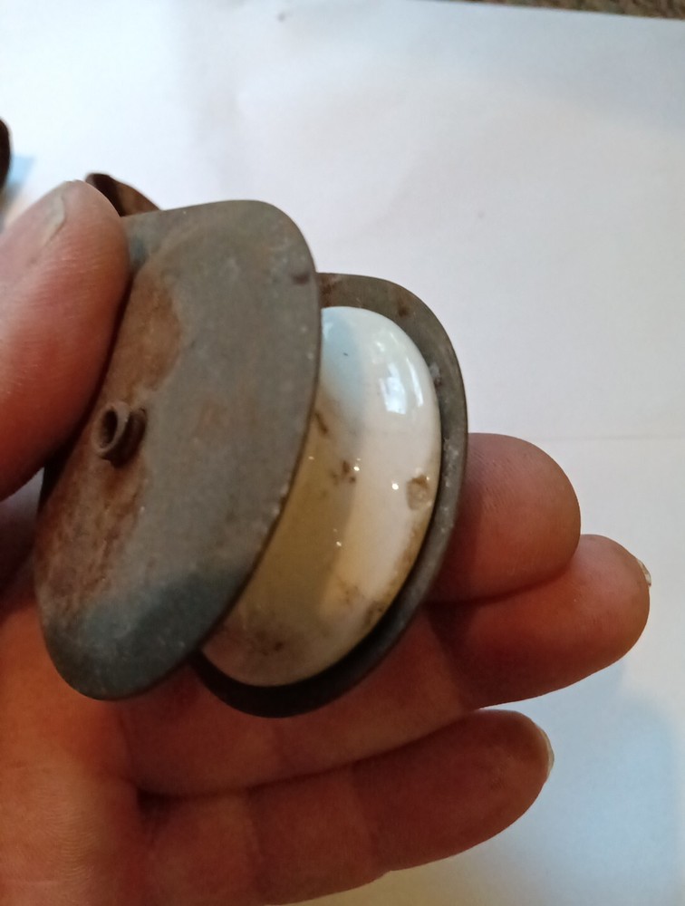 Two Vintage / Antique Tin And Ceramic Large Pulleys