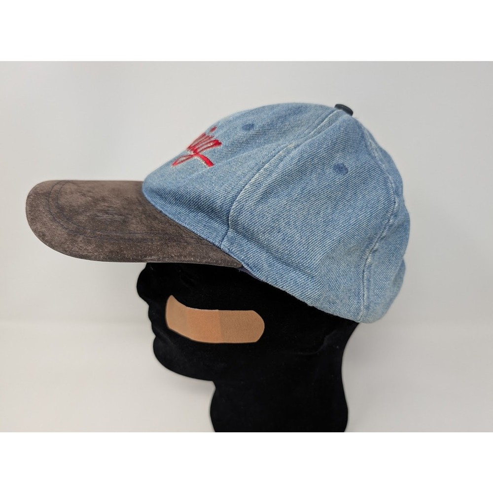 Vintage Boeing Hat Red Cursive Logo Cap Adjustable Jean Blue Suede OS