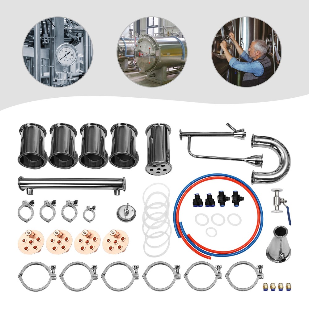 4" 4 Plate Stainless Moonshine Flute Still Column with Copper Bubble Plates