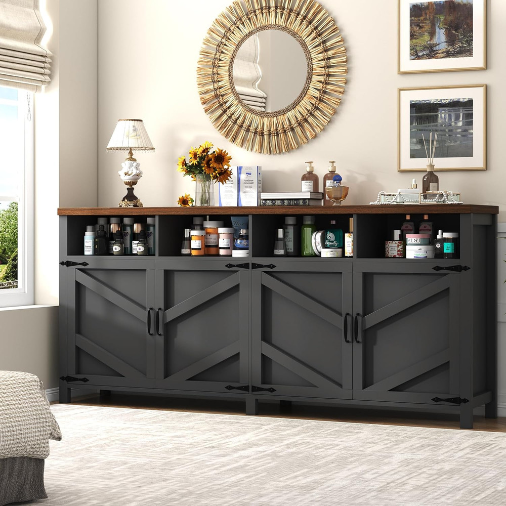 Farmhouse 63'' Buffet Sideboard with 4 Doors - Stylish Kitchen Storage Cabinet