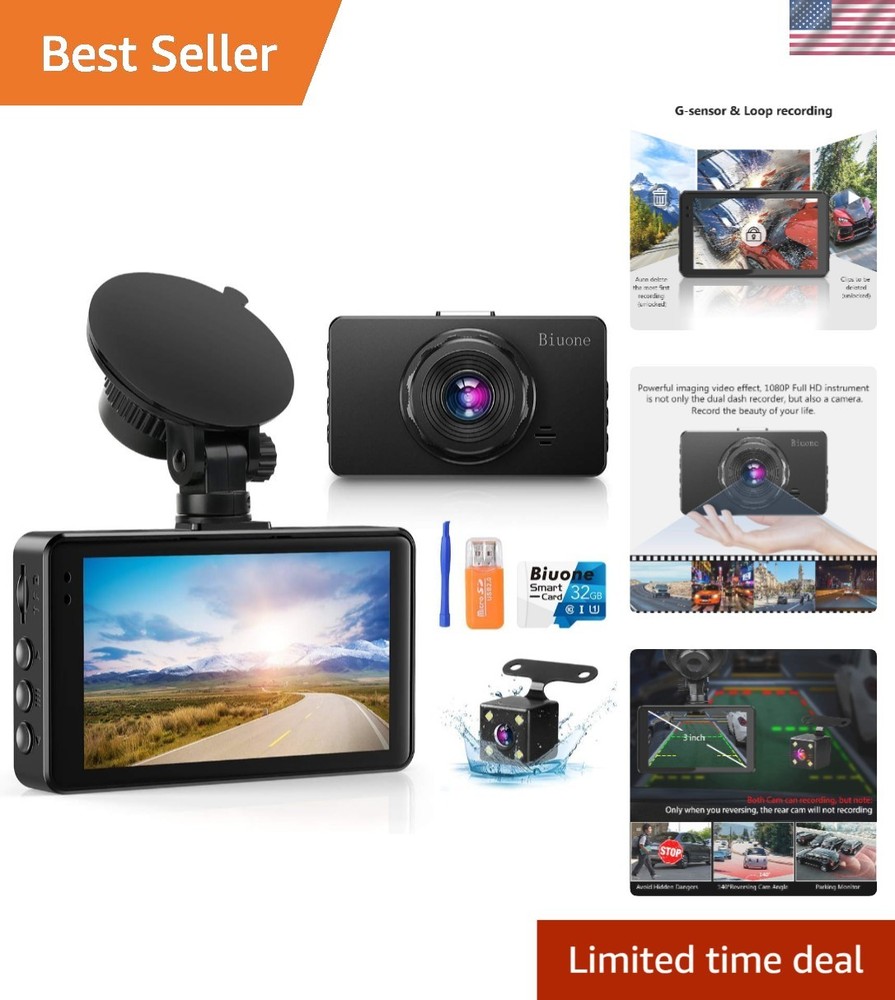 Car Dash Camera Front Rear 1080P with Loop Recording & G-Sensor - Night Vision