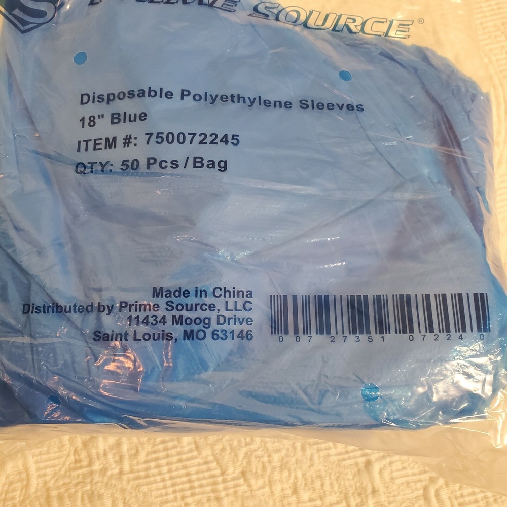 50 Per Pack Prime Source Disposable Polyethylene Protective Sleeves 18" Blue