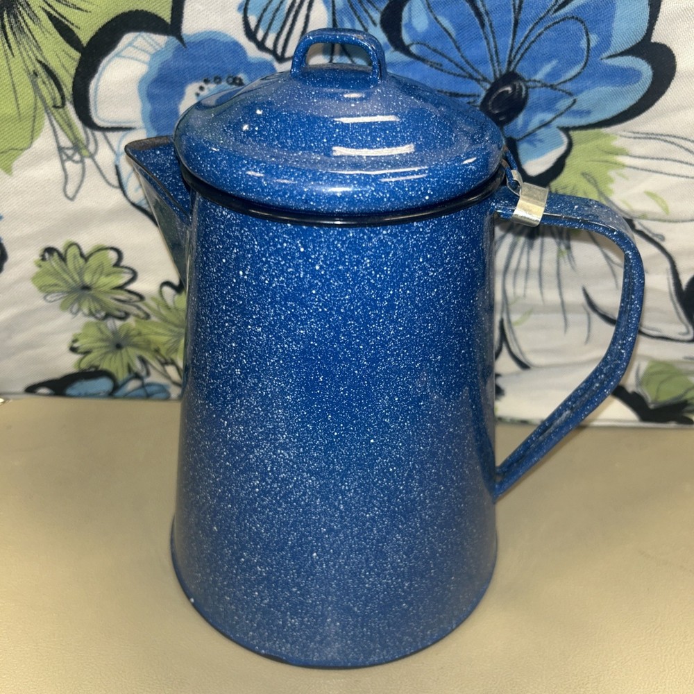 BLUE SPECKLED ENAMELWARE 10-INCH COFFEEPOT CAMPING