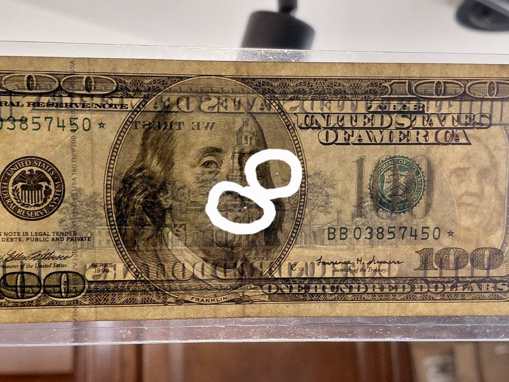 1999 $100 *Star Note* With Bleed-Through Ink Error.