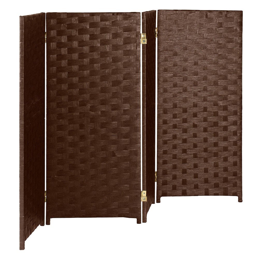 3 ft. Short Woven Fiber Folding Screen - 4 Panel - Dark Mocha