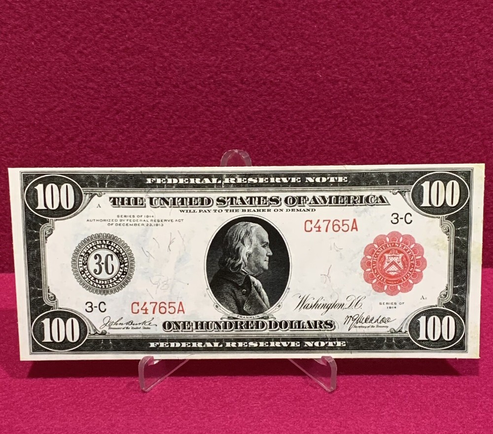 1914 ONE HUNDRED DOLLAR BILL (STICKER!) (READ DESCRIPTION!)