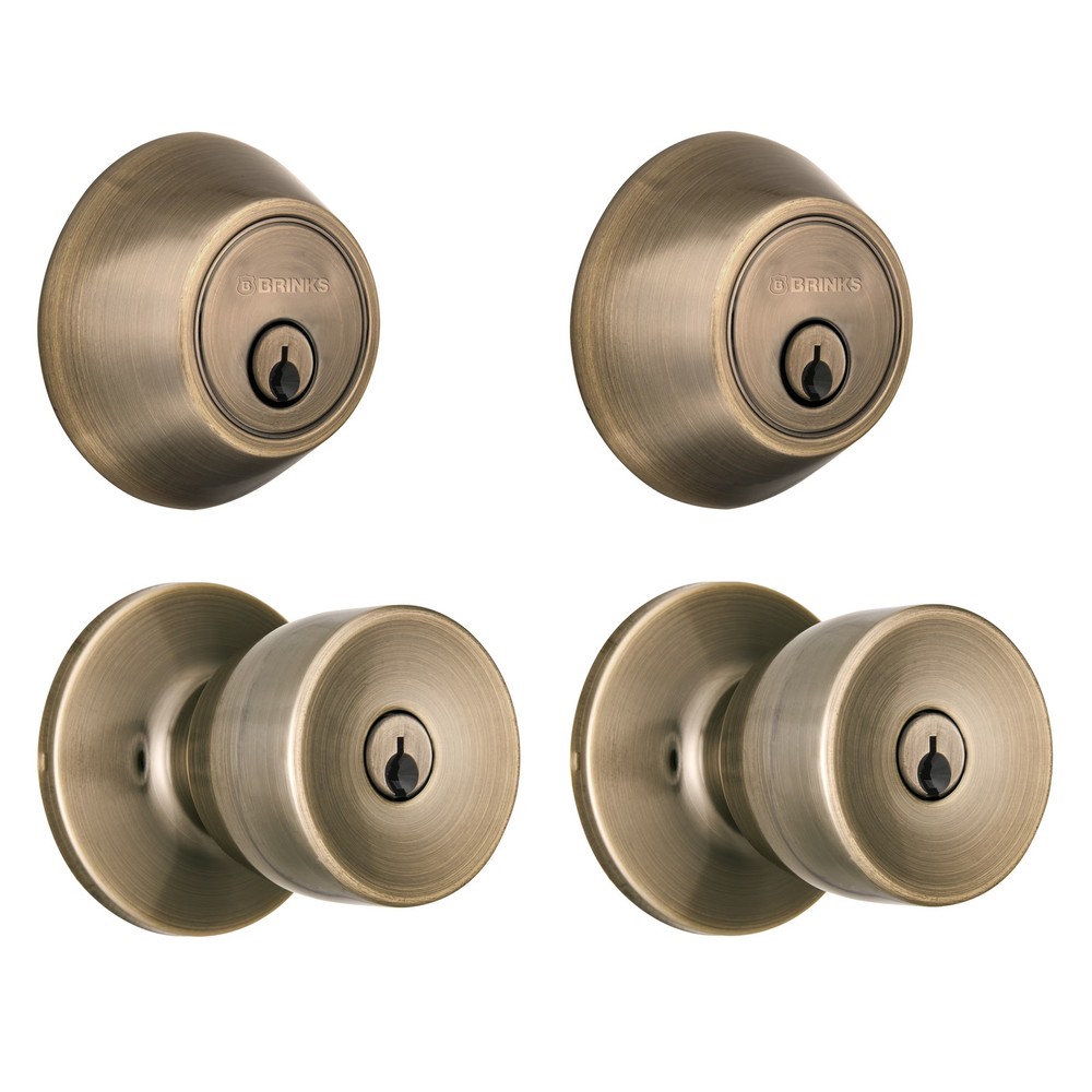 Brinks Keyed Entry Classic Bell Style Doorknob and Deadbolt Combo Twin pack *