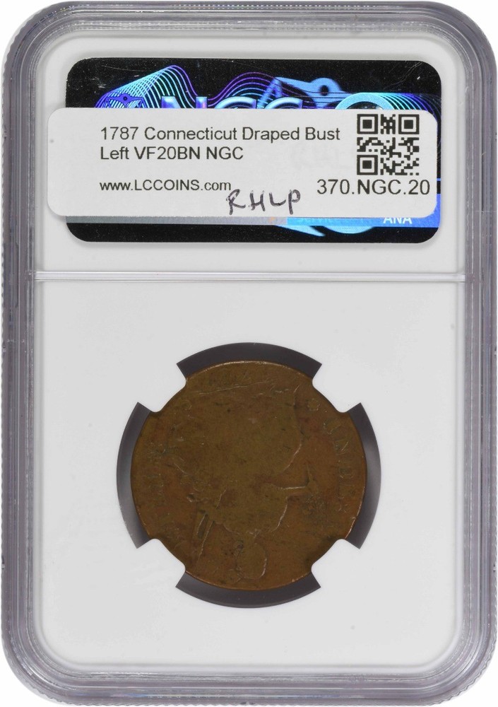 1787 Connecticut Cent Draped Bust Left VF20BN NGC