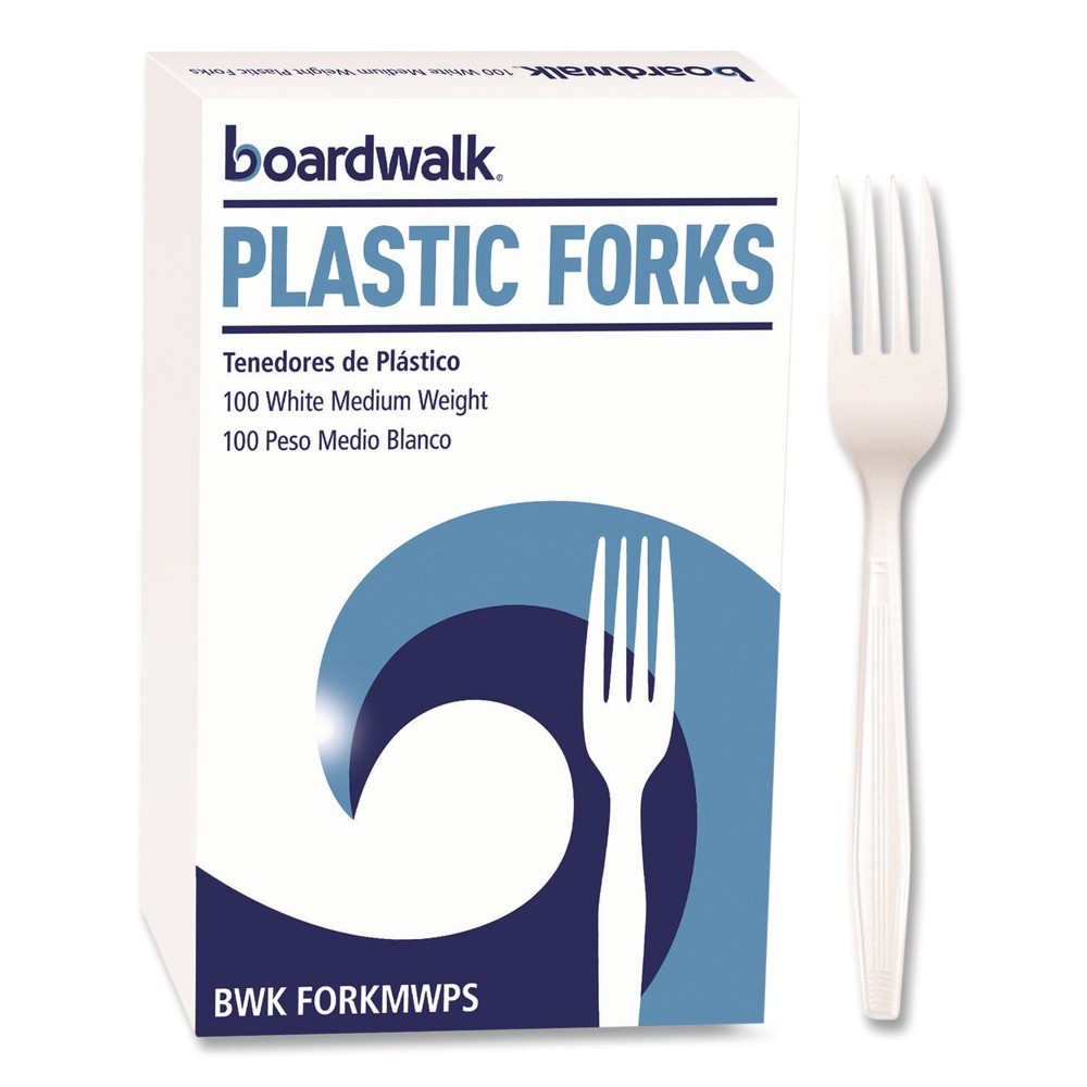 Boardwalk FORKMWPSBX Mediumweight Polystyrene Plastic Fork Cutlery (100/BX) New