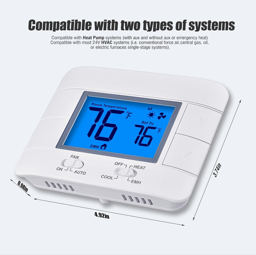 Non-Programmable Heat Pump Thermostat with LCD Display for Home Use
