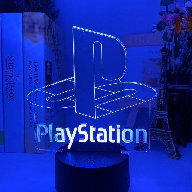 Play Station Logo Night Light PS Game Table Lamp Creative Home Decor