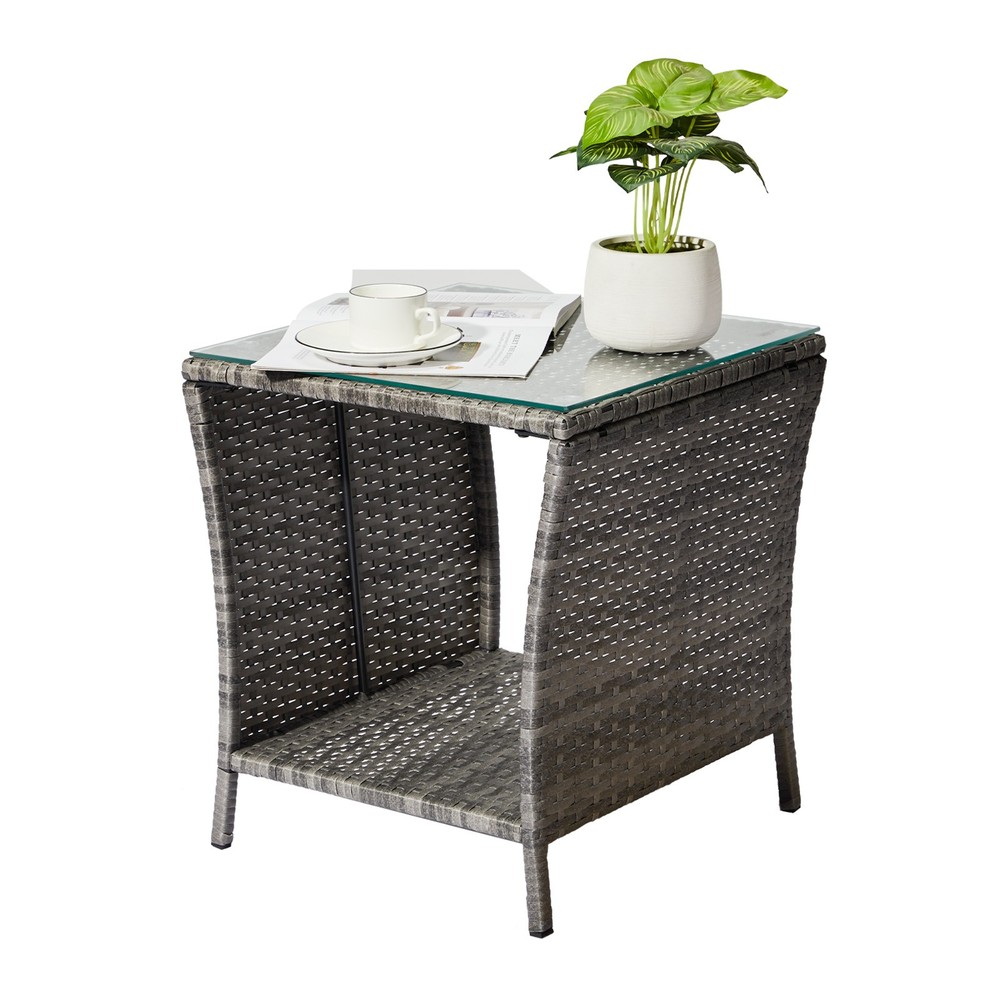 Outdoor Patio Wicker Side Table, Square End Table Bistro Coffee Table