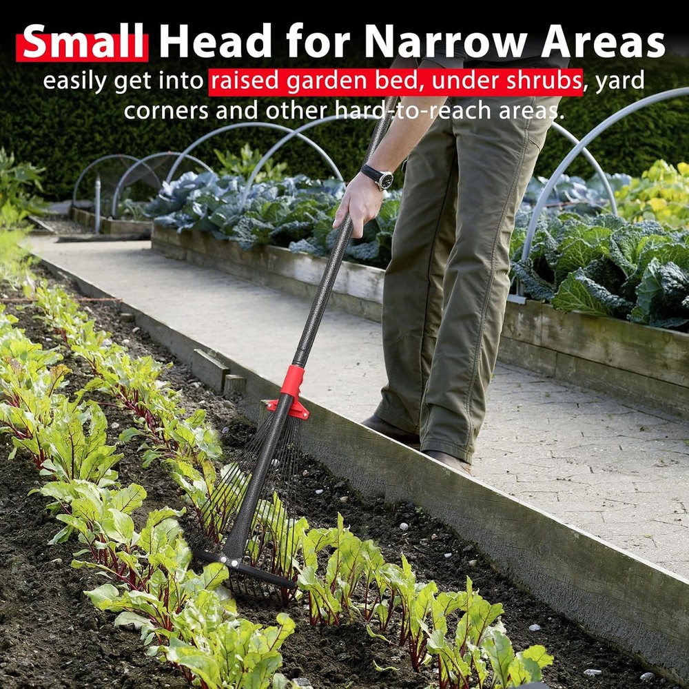 Adjustable Garden Leaf Rake with 9–17" Expandable Head & 60" Metal Handle