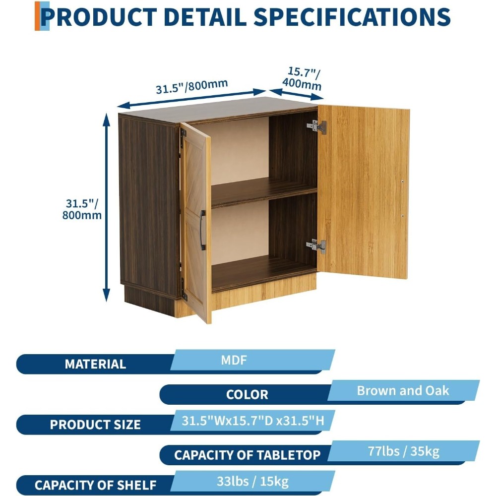Modern Oak & Black Sideboard with Adjustable Shelves for Dining Room Storage