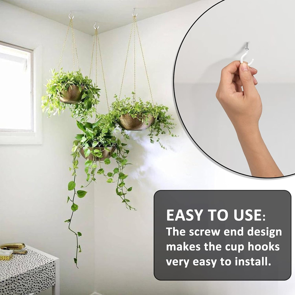 90 Pcs White Ceiling Hooks Kit, 6 Sizes for Hanging Plants and Cups