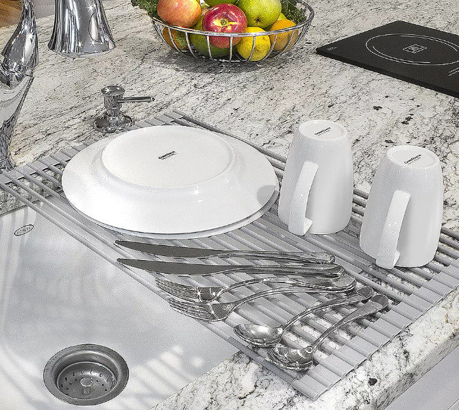 Roll Up Dish Drying Rack Over Sink Stainless Steel Kitchen Drainer