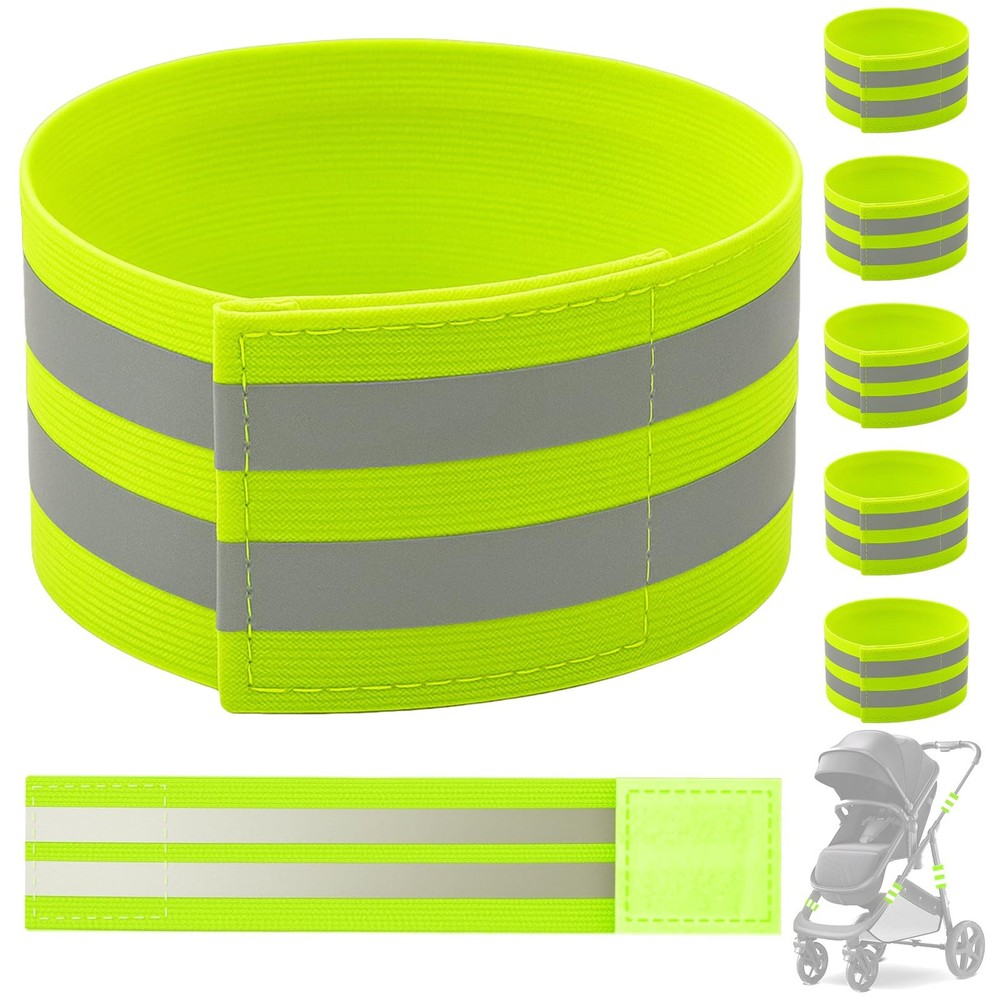 6-Pack Reflective Bands for Strollers, High Visibility Reflector Green
