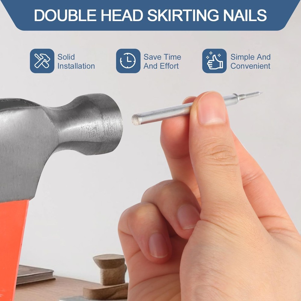 400pcs Hardware Nails Double Head Skirting with 4 Tools 1/4-80, Silver