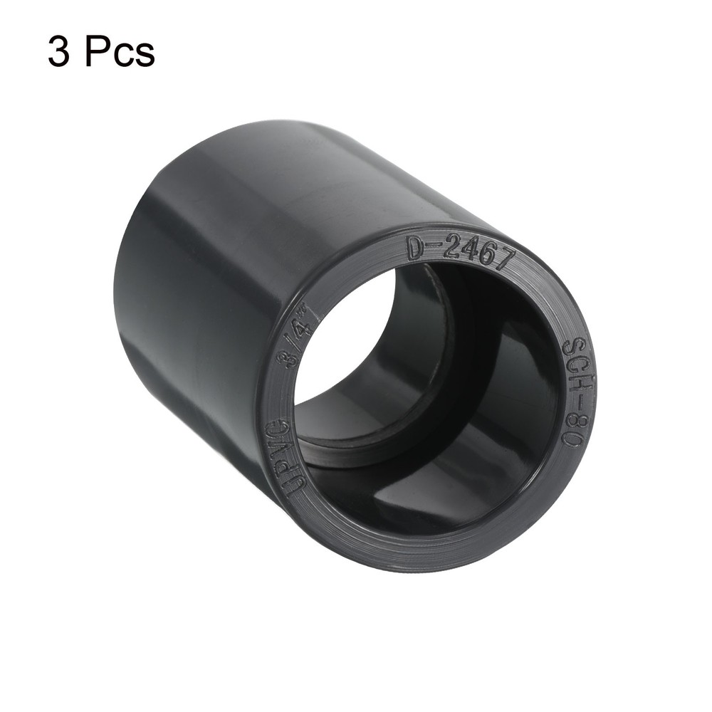 3pcs 3/4" Socket SCH80 UPVC Pipe Fitting Straight Coupling Connector, Grey