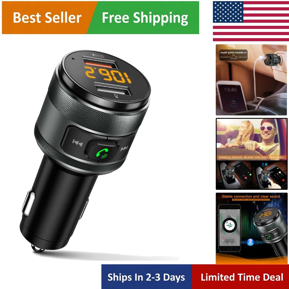 Bluetooth 5.4 Wireless FM Transmitter with Multi-Safety Protection & LED Display
