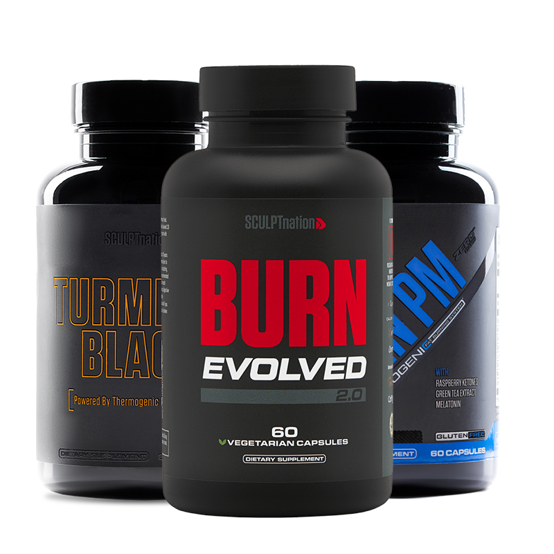 Burn Evolved + Burn Pm + Turmeric Black FAT LOSS STACK Weight Sculptnation Set