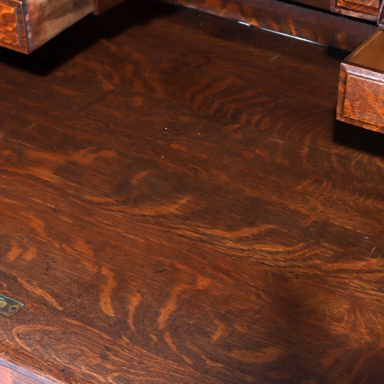 Derby Oak Raised Panel S-Roll Top Desk with Carved Pulls c1920