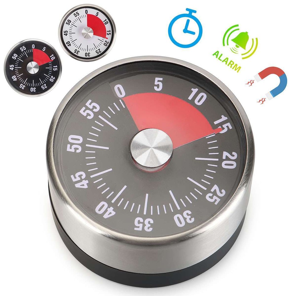 Mechanical Kitchen Timer 60min Countdown Cooking Visual Magnetic Alarm Reminder
