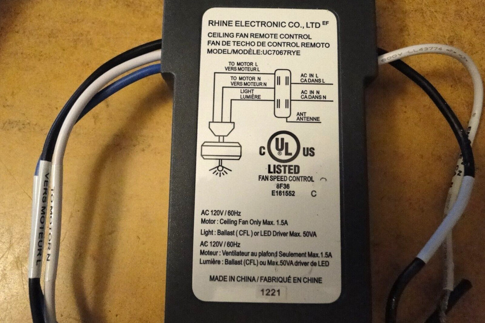 Kichler Wired Ceiling Fan Remote Control, complete set=up