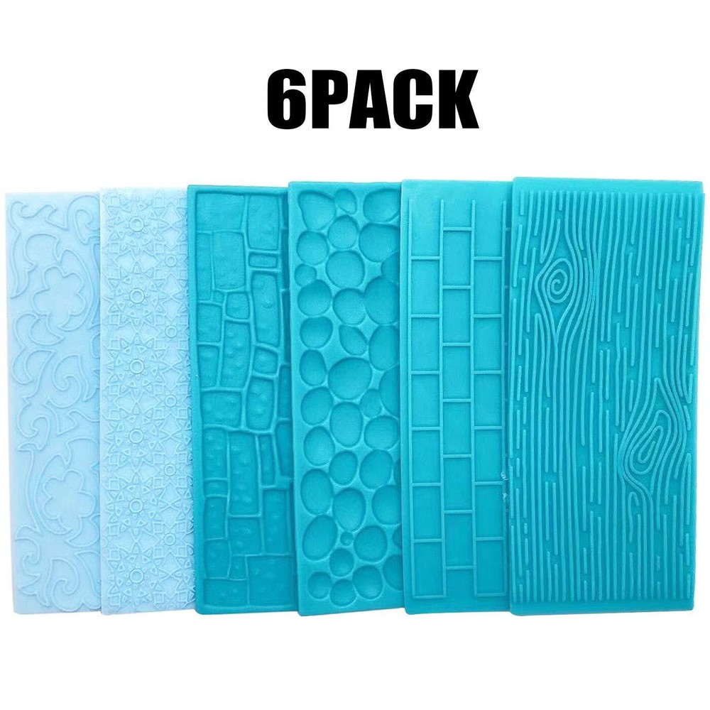 6 Pack Fondant Impression Mat Set Cake Decor Mold Set-Embossed Tree Bark/Flow...